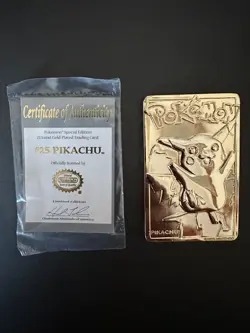 #25 Pikachu Pokemon 1999 23k Gold Plated Card COA & PokeBall from Burger King - Image 5