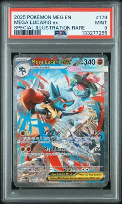 2025 Pokemon Mega EN lucario Ex 179/132 Special Illustration Rare PSA 9 MINT - Image 1