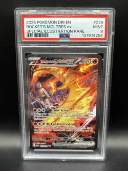 2025 POKEMON DRI EN-DESTINED RIVALS #229 TEAM ROCKET'S MOLTRES EX PSA 9 - Image 1