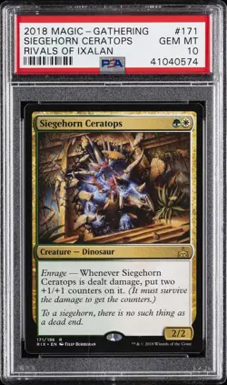2018 MAGIC: THE GATHERING RIVALS OF IXALAN #171 SIEGEHORN CERATOPS PSA 10 - Image 1