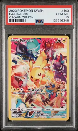 2023 POKEMON SWORD & SHIELD CROWN ZENITH #160 FULL ART/PIKACHU PSA 10 - Image 1