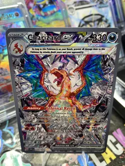Gold METAL Charizard EX 223/197 Fan Art Card Collectible Display (w/Mag Sleeve) - Image 1