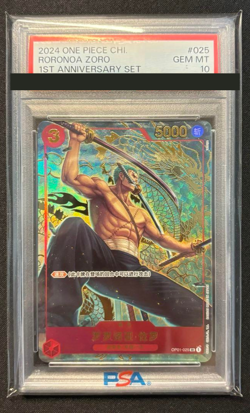 PSA 10 Zoro One Piece Card Game OP01-025 SR 1st Annniversary Chinese from Japan - Image 1