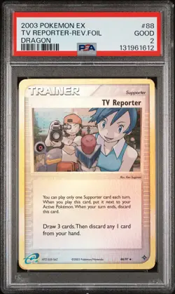 2003 POKEMON EX DRAGON #88 TV REPORTER-REVERSE FOIL PSA 2 - Image 1