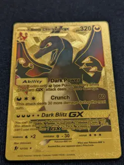 Shiny Charizard GX HP 320 Dark Blitz G X Gold Foil Fan Art Pokemon - Image 1