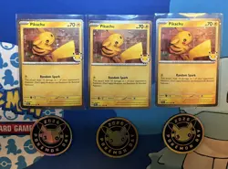 3 Pikachu 051 /162 Stamped 2026 Pokemon Day 30th Anniversary Promo & Coins - Image 1