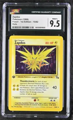 CGC 9.5 Zapdos Fossil 1st Edition 15/62 Holo Pokemon Card - Image 1
