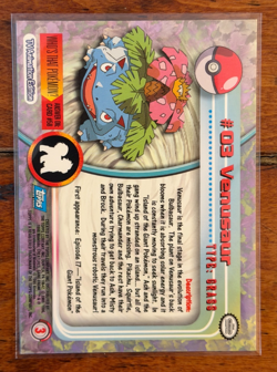 1999 Pokemon Venusaur #03 Topps TV Animation Series Blue Logo - Image 2