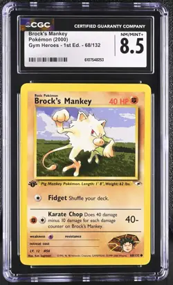 CGC NM-MT+ 8.5 Pokemon Brock's Mankey 68/132 2000 Gym Heroes 1st Edition - Image 1