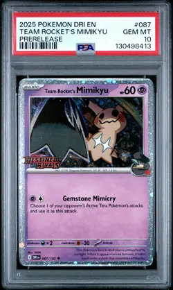 2025 POKEMON DRI EN-DESTINED RIVALS PRERELEASE #087 TEAM ROCKET'S MIMIKYU PSA 10 - Image 1