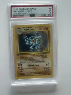 1999 Pokemon Base Set Machamp Holo 1st Edition #8 PSA 5 EX - Image 1