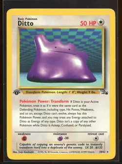 Ditto Non-Holo Rare 18/62 Pl/HP 1st Edition Fossil Pokemon - Image 1