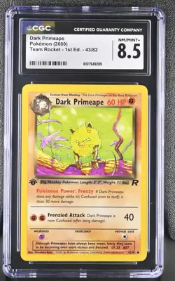 CGC MINT+ 8.5 Pokemon Dark Primeape 43/82 2000 Team Rocket 1st Edition - Image 1