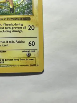 Pokemon TCG Raichu Base Set Holo Shadowless Rare Card 14/102 - Image 3