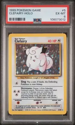 1999 Pokemon TCG - Clefairy 5/102 Rare #5 Holo Vintage PSA 6 - Image 1