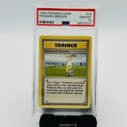 Pokemon Breeder Trainer 1999 Pokemon Base Set #76 PSA 10 TCG Gem Mint Card - Image 1