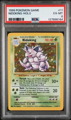 1999 POKEMON BASE SET UNLIMITED #11 NIDOKING-HOLO PSA 6 - Image 1