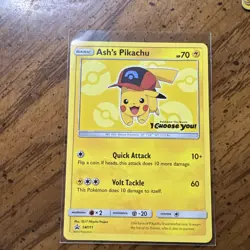 Pokemon TCG Ash's Pikachu Promo Regular SM Card SM111 70HP Basic Mouse Pokemon - Image 1