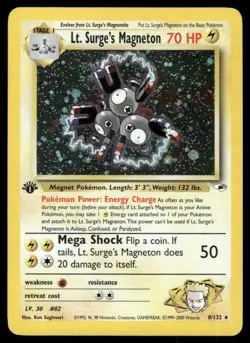 Pokemon Cards Lt. Surge's Magneton 8/132 1ST EDITION Gym Heroes Holo Rare LP - Image 1