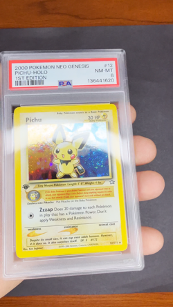 2000 Pokemon Neo Genesis 1st Edition Pichu Holo Rare #12 Double Swirl PSA 8 - Image 2