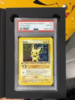 2000 Pokemon Neo Genesis 1st Edition Pichu Holo Rare #12 Double Swirl PSA 8 - Image 4