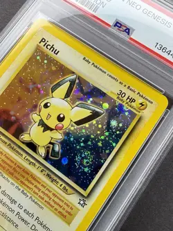 2000 Pokemon Neo Genesis 1st Edition Pichu Holo Rare #12 Double Swirl PSA 8 - Image 5
