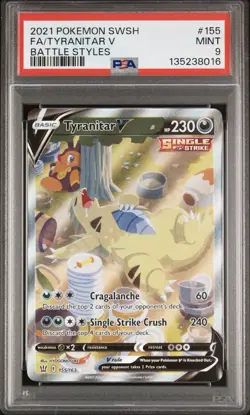 2021 POKEMON SWORD & SHIELD BATTLE STYLES #155 FULL ART/TYRANITAR V PSA 9 - Image 1