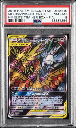 2019 POKEMON SM BLACK STAR PROMO FULL ART/MOLTRES & ZAPDOS & ARTICUNO GX PSA 8 - Image 1