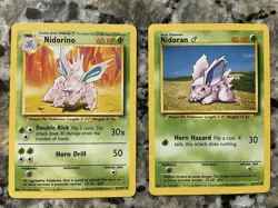 Nidorino 37/102, Nidoran 55/102 NM 1999 Base Set Pokemon Card Bundle! - Image 1