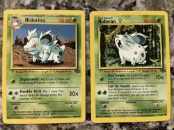 Nidorina 40/64, Nidoran 57/64 NM 1999 Pokemon Base Set Pokemon Card Bundle! - Image 1