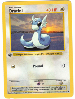 Dratini 26/102 Base Set 1st Edition Rare Vintage Pokemon Card - Image 1