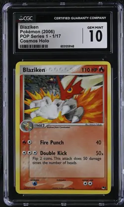 CGC 10 GEM MINT Blaziken 2006 POP Series 1 1/17 Cosmos Holo Pokemon Card psa - Image 1