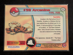 Arcanine #59 Topps Blue Logo TV Animation Edition 1999 Pokemon Card -MINT - Image 2