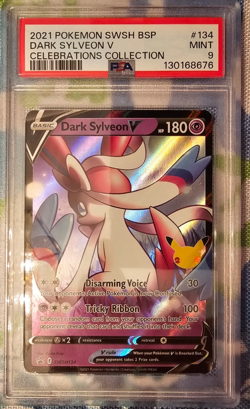 2021 POKEMON SWSH BLACK STAR PROMO CELEBRATIONS COLL #134 DARK SYLVEON V PSA 9 - Image 1