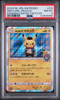 2018 POKEMON JPN SM PROMO POKEMON CENTER TOKYO DX #210 GENTLEMANLY PIKACHU PSA 8 - Image 1