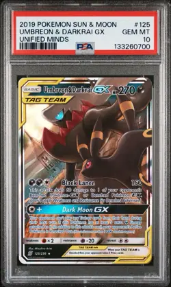 Pokemon TCG Umbreon & Darkrai GX Holo Card 125/236 Unified Minds Tag Team PSA 10 - Image 1