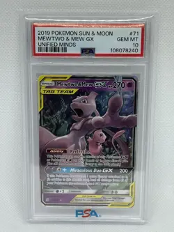 Pokemon Mewtwo & Mew GX 71/236 Tag Team SM Sun & Moon Unified Minds PSA 10 - Image 1