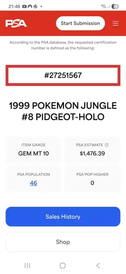 Pokemon TCG Pidgeot Jungle 8/64 Holo Rare PSA 10 POP 46! 1999 Vintage WOTC - Image 4