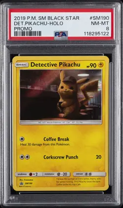 2019 POKEMON SM BLACK STAR PROMO #SM190 DETECTIVE PIKACHU-HOLO PSA 8 - Image 1