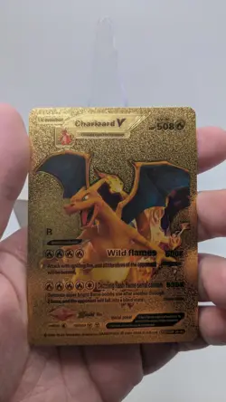 Nintendo Pokemon Evolution Charizard V LV. 91 HP508 Gold Foil Metal Fan Art Card - Image 3