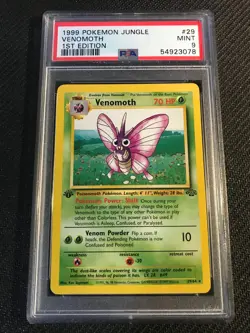 PSA 9 MINT Venomoth 29 Jungle 1st Edition Pokemon Card - Image 1