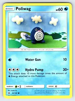 Poliwag 30/149 2017 Sun & Moon Base Set Pokemon Card TCG Asako Ito - Nm/Vlp - Image 1