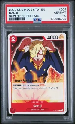 2022 ONE PIECE SUPER PRE RELEASE ST01-004 SANJI PSA 10 GEM MINT - Image 1