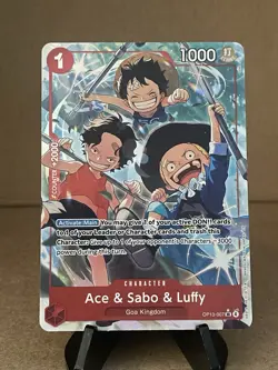 One Piece Carrying On His Will Ace & Sabo & Luffy OP13-007 Alt Art Super Rare - Image 1