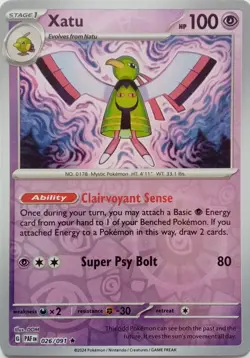 026/091 XATU REVERSE HOLO PALDEAN FATES POKEMON CARD - Image 1