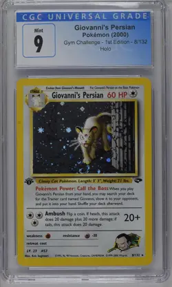 Giovanni's Persian Pokemon 2000 Gym Challenge 1st Edition 8/132 Holo CGC 9 Mint - Image 1