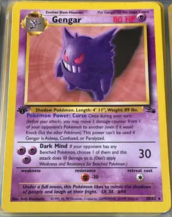 1999 Pokemon Fossil 1st Edition GENGAR - #20/62 - Non-Holo - RARE - Image 1