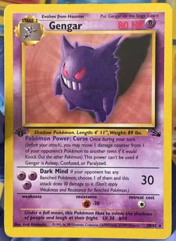 1999 Pokemon Fossil 1st Edition GENGAR - #20/62 - Non-Holo - RARE - Image 2