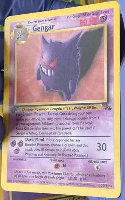 1999 Pokemon Fossil 1st Edition GENGAR - #20/62 - Non-Holo - RARE - Image 3