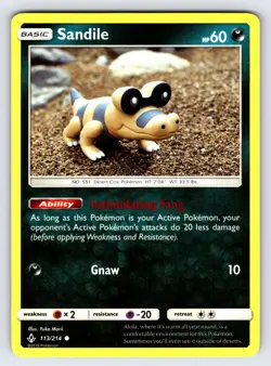 Sandile 113/214 2019 SM Unbroken Bonds Pokemon Card Yuka Morii Common - Nm/Vlp - Image 1